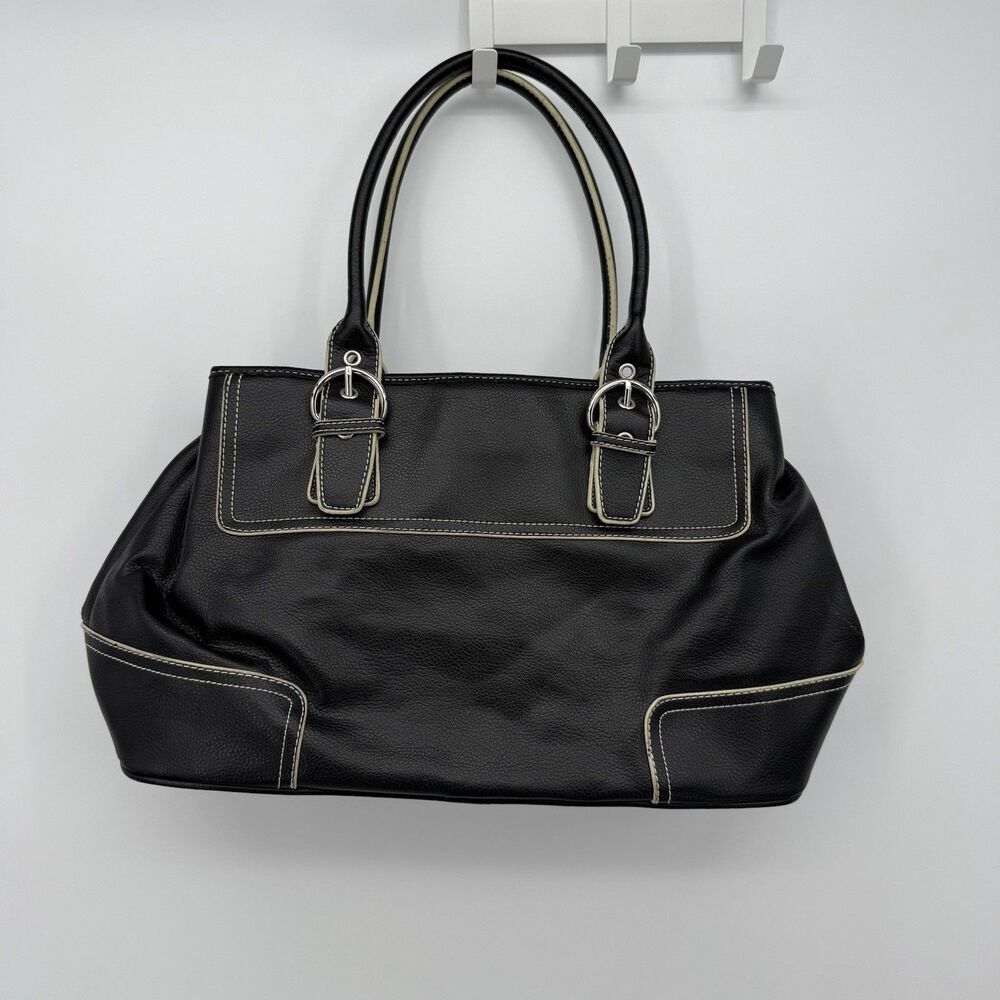 New York & Company Vintage Black Faux Leather Shoulder Bag Large